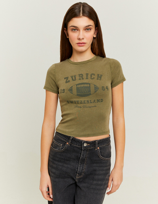 TALLY WEiJL, Green Cropped Printed T-shirt for Women