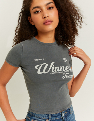 TALLY WEiJL, Graues Acid Wash bedrucktes T-Shirt for Women