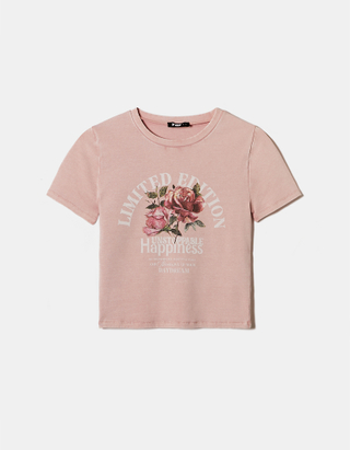 TALLY WEiJL, T-shirt Fantasia Rosa Effetto Acid Wash for Women