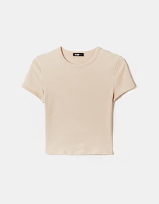 TALLY WEiJL, Beżowy prążkowany T-shirt basic for Women