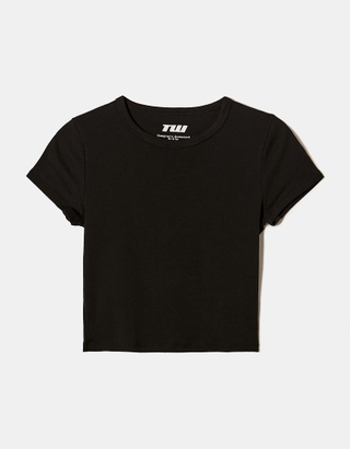 TALLY WEiJL, Black Ribbed Basic T-shirt for Women