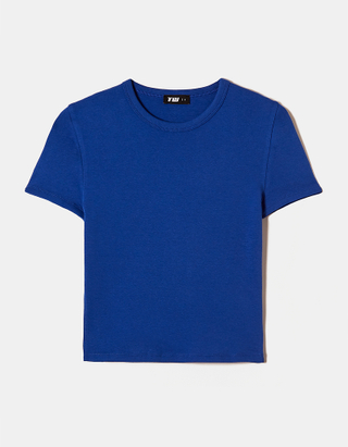 TALLY WEiJL, Blue Ribbed Basic T-shirt for Women