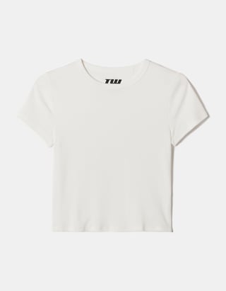 TALLY WEiJL, White Ribbed Basic T-shirt for Women