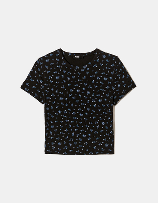 TALLY WEiJL, Black Floral Ribbed Basic T-shirt for Women