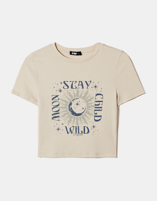 TALLY WEiJL, Beige Fitted Printed T-shirt for Women