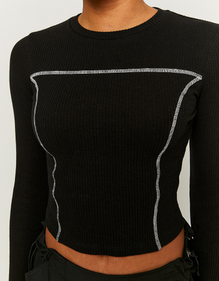 TALLY WEiJL, Μαύρο μακρυμάνικο T-Shirt με ραβδώσεις for Women