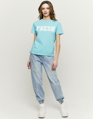 TALLY WEiJL, Niebieski t-shirt oversize z nadrukiem for Women