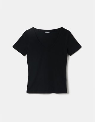 TALLY WEiJL, T-shirt Col V Basique Noir for Women