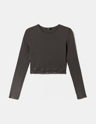 TALLY WEiJL, T-shirt Basic Cropped Γκρι for Women