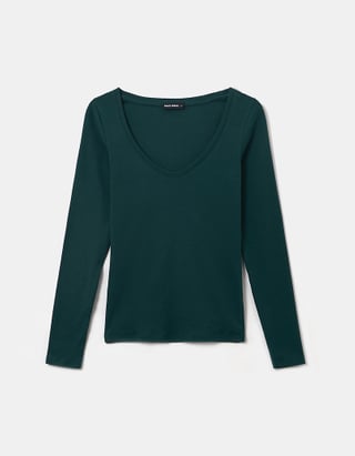 TALLY WEiJL, Green Basic Long Sleeves Top for Women