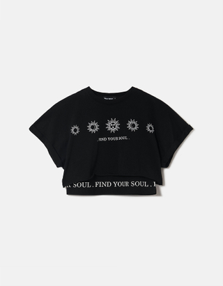 Μαύρο Cropped Printed T-Shirt