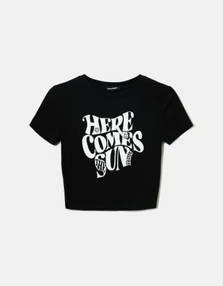 TALLY WEiJL, Czarny prążkowany t-shirt z nadrukiem for Women