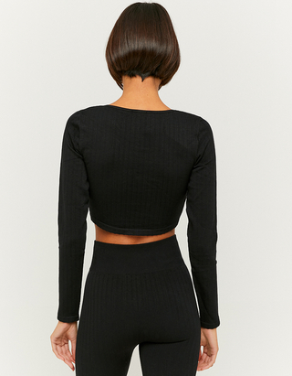 Black Long Sleeves Crop Top | TALLY 