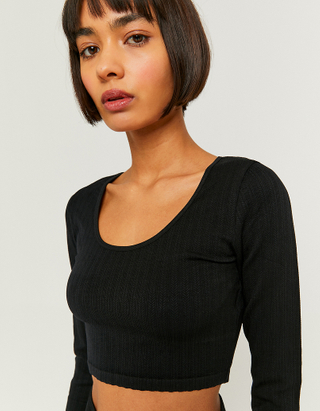 TALLY WEiJL, Black Long Sleeves Crop Top for Women