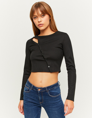 TALLY WEiJL, Black Ribbed Cut Out Top for Women
