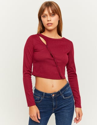 TALLY WEiJL, Burgundy Ribbed Cut Out Top for Women