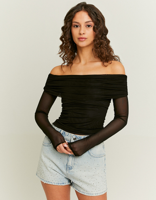 TALLY WEiJL, Black Mesh Cropped Top for Women