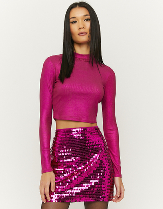 TALLY WEiJL, Pink Reflective Long SleevesCropped Top for Women