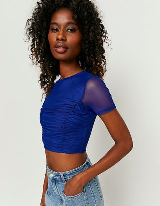 TALLY WEiJL, Ruched Cropped Top in Mesh for Women