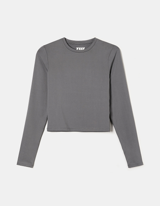 TALLY WEiJL, Grey Cropped Basic T-Shirt for Women
