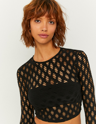 TALLY WEiJL, Black Cut out Long Sleeves Top for Women