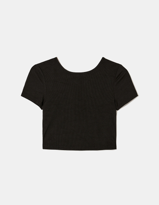 TALLY WEiJL, Μαύρο Cropped  Cut out Top for Women
