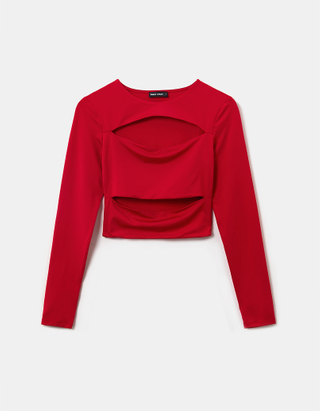 TALLY WEiJL, Red   Long Sleeves Cut out Top for Women