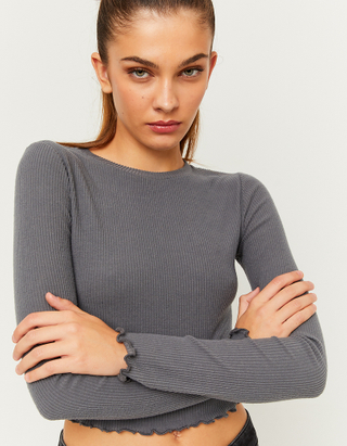 TALLY WEiJL, T-Shirt basique gris à manches longues for Women