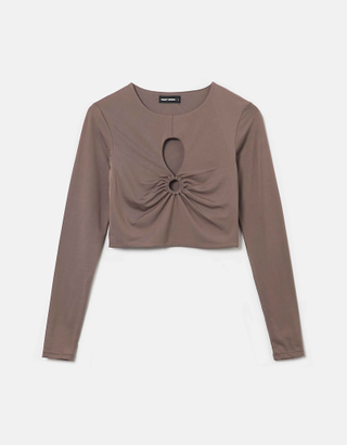 TALLY WEiJL, Brown Round Neck Top with Cut Out for Women
