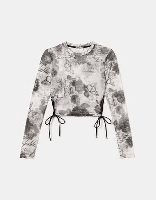 Floral Mesh Top With Lateral Slit