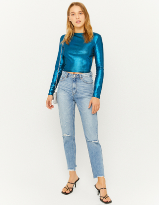 Blue Reflective Long Sleeves Top