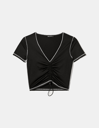 TALLY WEiJL, Black Ruched Short Sleeves Top for Women