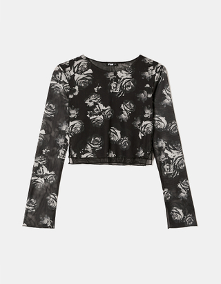 TALLY WEiJL, Mesh Printed Long Sleeves Top for Women