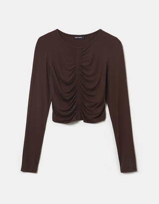 TALLY WEiJL, Brown Ruched Cropped Top for Women