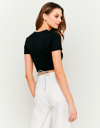 TALLY WEiJL, Μαύρο Lace Up Cropped Top for Women