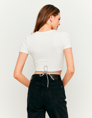 TALLY WEiJL, Λευκό Lace Up Cropped Top for Women