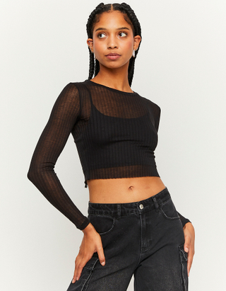 TALLY WEiJL, Sheer Ribbed Top With Bralette for Women