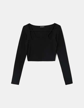 Black Long Sleeves Crop Top | TALLY 