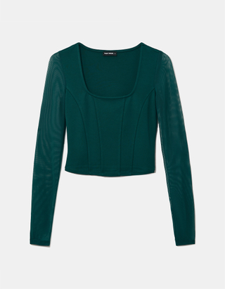 Green Top with Mesh Sleeves