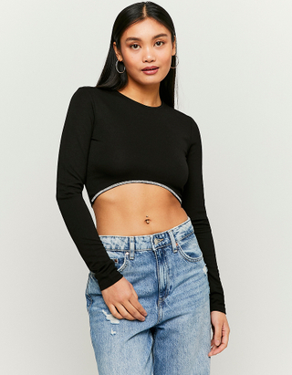 TALLY WEiJL, Black Cropped Top With Strass for Women