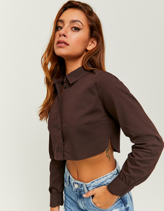 TALLY WEiJL, Καφέ Cropped Πουκάμισο με κουμπιά for Women
