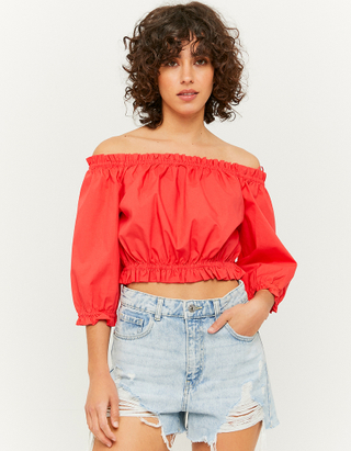 Red Shirred Blouse