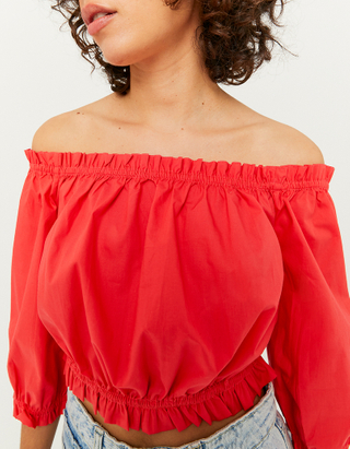 Red Shirred Blouse