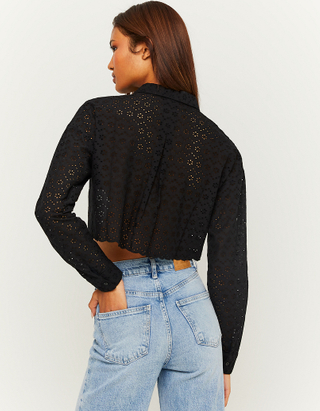 TALLY WEiJL, Black Embroidery Cropped Shirt for Women