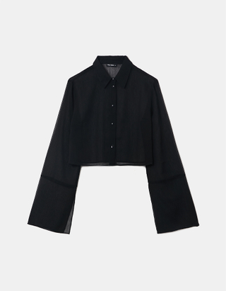 Μαύρο Cropped πουκάμισο με κουμπιά