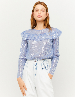 Ruffles Sequined Long Sleeves Blouse