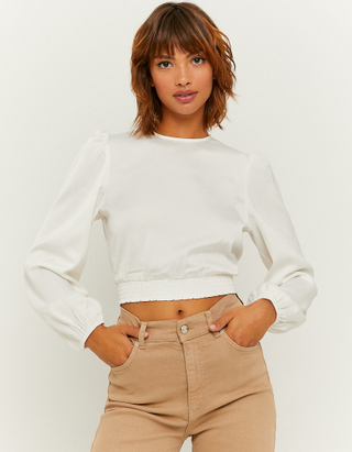TALLY WEiJL, White Cut Out Puffed Sleeves Blouse  for Women