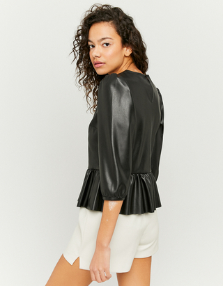 Faux Leather Long Sleeves Blouse 