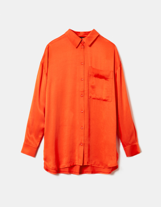 TALLY WEiJL, Orangefarbenes Langärmeliges Satin Hemd for Women