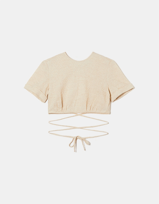 Linen Lace Up Cropped Top